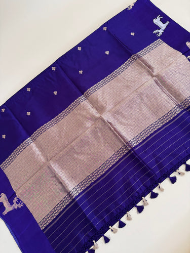 Mango Silk Saree from Banaras | Deep Purple | Satin Border | Silver & Gold Zari | Handwoven | Silk Mark Certified | Ships from California